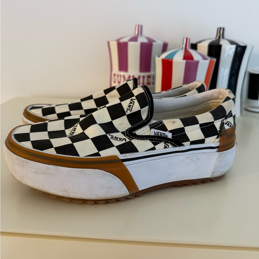 Vans Black and White Slip-On Sneakers 6.5